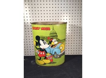 Vintage Original Disney Mickey And Minnie Mouse Metal Trash Can, Chein Co.