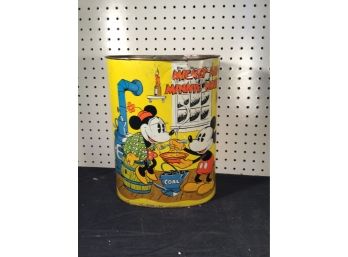 Chein Vintage Original Disney Mickey And Minnie Mouse Metal Trash Can