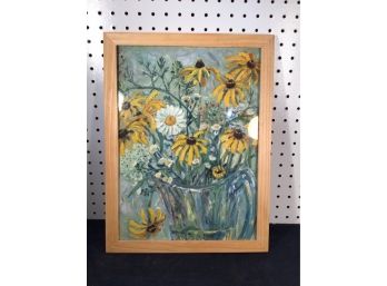Great Condition Acrylic Flower Pot Painting - VAN GOGH STYLE. 13x17 Frame