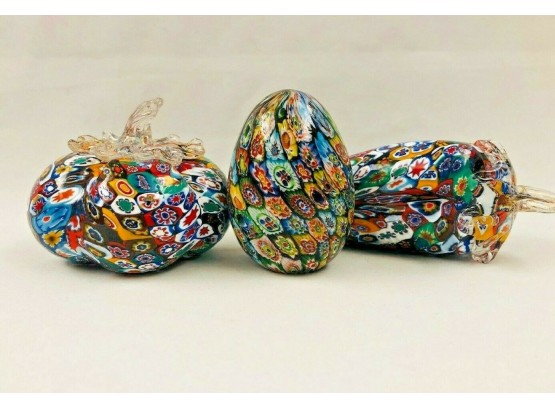 Collection Of Three Vintage Murano Millifore Paperweights