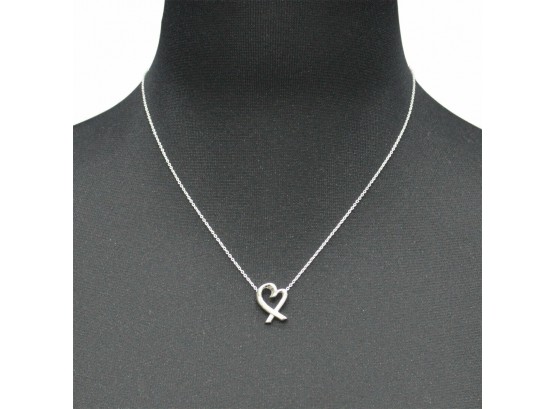 Tiffany & Co. Paloma Picasso Loving Heart Silver Pendant Chain Necklace
