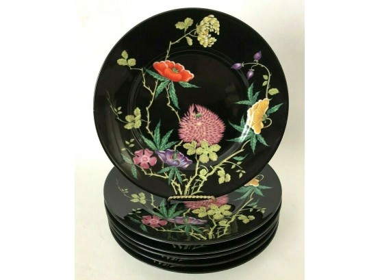 Set 6 Vintage Raynaud Limoges Dioranoir By Ceralene Black Floral Dinner Plates