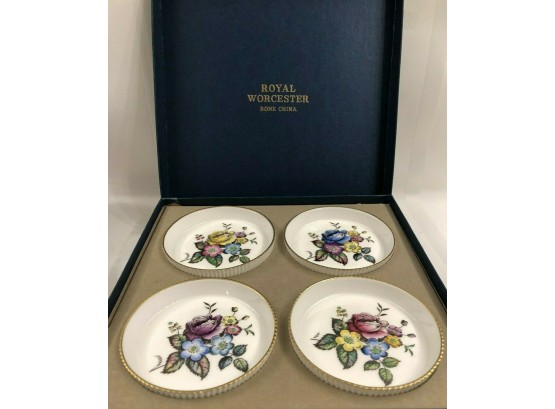 Boxed Set Of 4 Vintage Royal Worcester Vintage Hand Painted Porcelain Coasters