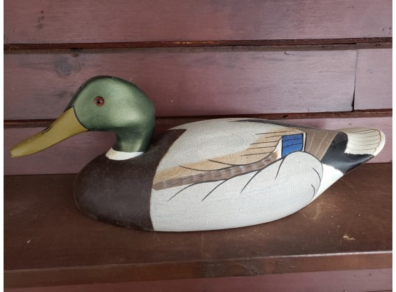 VINTAGE HAND CARVED & PAINTED SIGNED WOODEN DUCK DECOY