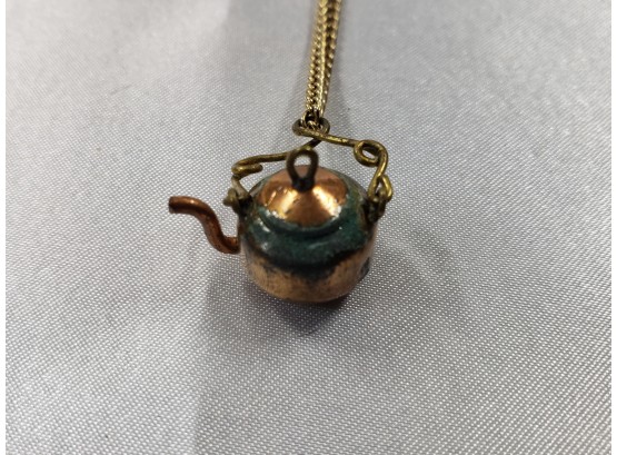 VINTAGE TRENCH ART PENNY TEAPOT NECKLACE