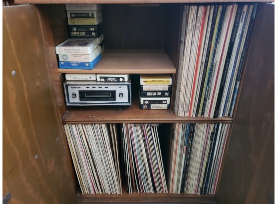 VINTAGE CABINET WITH RECORD ALBUMS ETC