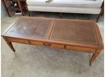 VINTAGE WOODEN & LEATHER TOP COFFEE TABLE