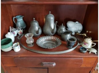 LOT OF VINTAGE PEWTER, POTTERY & MISC