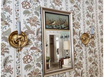 VINTAGE WALL MIRROR WITH PAIR OF VINTAGE WALL SCONCES