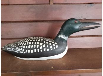 GREAT VINTAGE HAND CARVED & SIGNED WOODEN DUCK DECOY