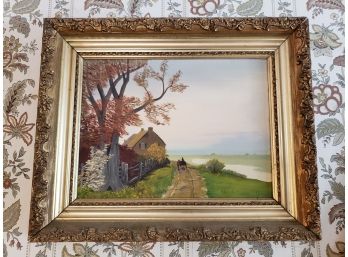 ANTIQUE OIL PAINTING IN GOLD GILT FRAME