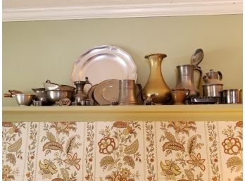 GREAT LOT OF VINTAGE PEWTER, SILVER PLATE & BRASS