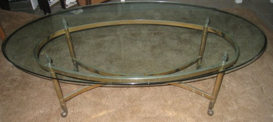 Elegant Oval Glass & Brass Coffee Table
