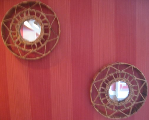 Pair Of Woven Framed Mirrors