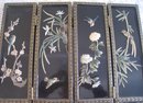 Miniature 4 Panel Jade Inlay Screen And Asian Implement