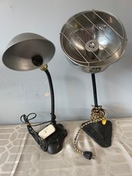 Industrial Vintage Work Lights With Cast Iron Bases
