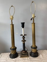 Pair Of Working Art Deco Lamps And Simple Black Lamp