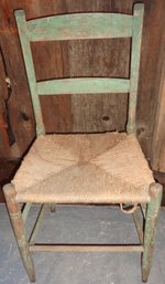 Distressed Straight Back Vintage Green Chair