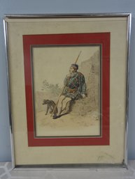 Antique Painting Of A Man And His Dog