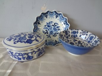 Vintage Bundle Of Blue And White Pottery