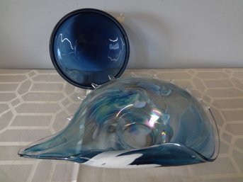 Blue Art Glass Abstract Bowl And Blue Ikea Planter