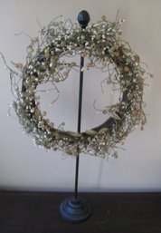 Wrought Iron Stand And Grapevine Wreath