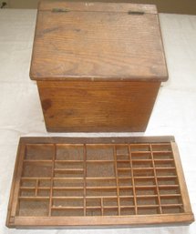 Vintage Wooden Box And Vintage Type Set Tray