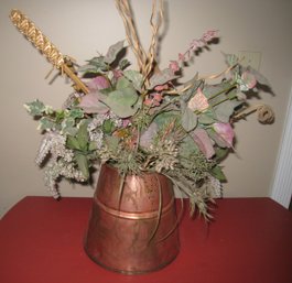 Copper Pot With Silk Flower Arrangements