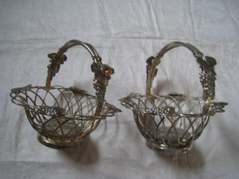 Pair Of Beautiful Silver Colored Grape Embellished Baskets