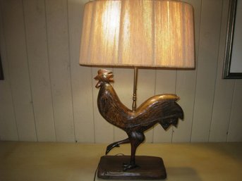 Very Large Wooden Carved Rooster Lamp