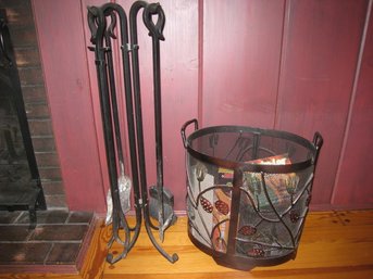 Fireplace Tools & Kindling Basket