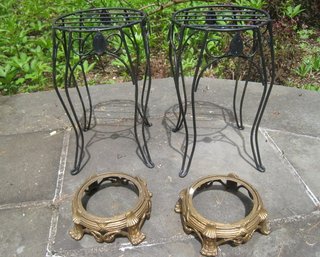 Pair Of Plant Stands And Brassy Plant Trolleys