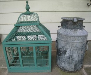 Green Bird Cage & Mini Milk Can