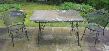 Wrought Iron And Slate Table With Two Chairs