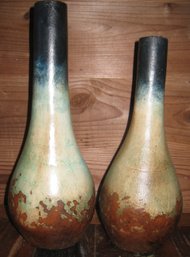 Pair Of Handthrown Vases With A Primative Glaze Finish