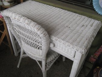 Wicker Desk And Matching Chair Set