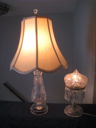 Vintage Depression Glass Lamp And Crystal Lamp