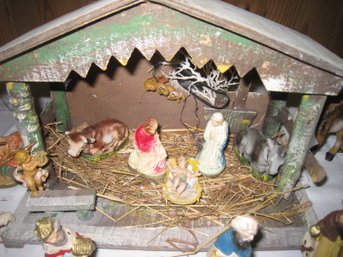 Vintage Nativity Set With Numerous Figurines