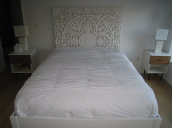 Georgeous Carved White Queen Size Headboard & Platform Framed Bed
