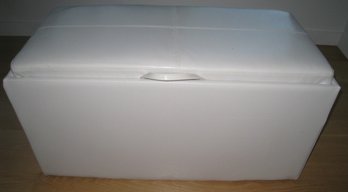 White Pleather Storage Bench With Serving Tray Top