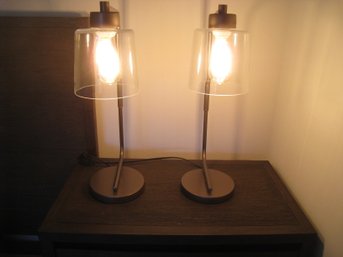 Pair Of Matching Metal And Glass Modern Lamps