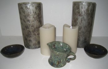 Art Glass Pillars And Ceramic Pottery Decor