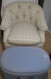 Blue & White Design Comfy Chair And Ottoman