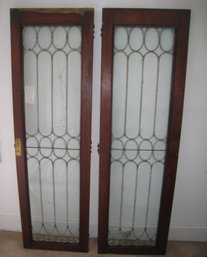 Two Antique Glass Paneled Doors With Decoritive Lead Solding
