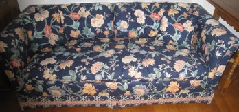 Sleeper Love Seat Sofa In Navy With Floral Pattern