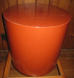 Mid Century Modern Cylinder Accent Table In Burnt Orange