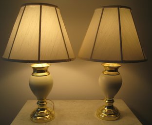 Pair Of Porcelain And Brass Lamp