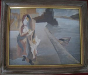Woman  Going To Market Unsigned Oil On Canvas