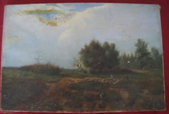 AntiqueOil On Canvas 'Tending Their Flock'