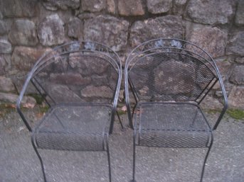 Pair Of Black Wrought Iron Mesh Chairs